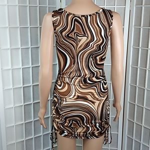 J for Justify Cut Out Bodycon Dress Brown Black Tan White Ribbed Ruched Small